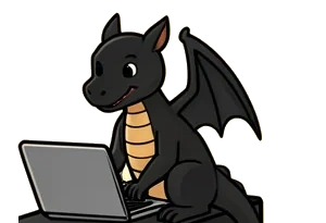 santicartoons dragon typing on a laptop