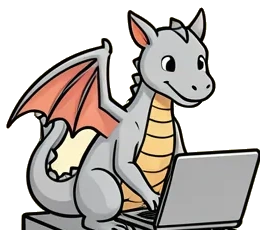 santicartoons dragon typing on a laptop