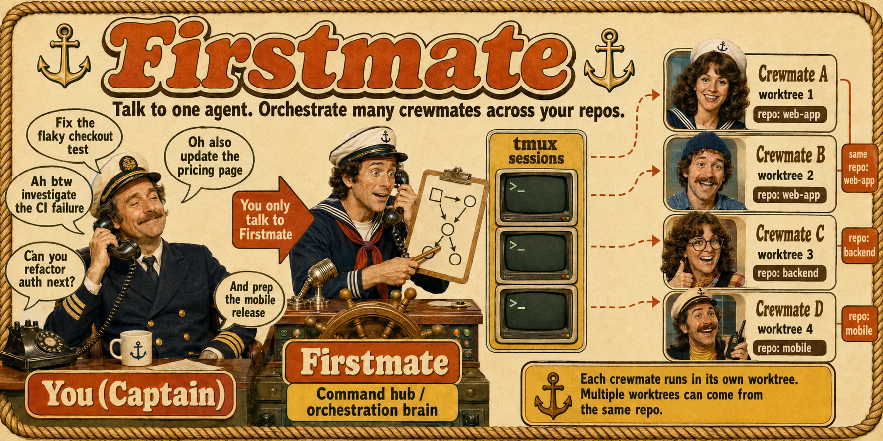 firstmate — talk to one agent, ship with a crew